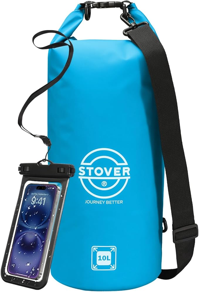 STOVER 5/10/25/30/40/55L Waterproof Dry Bag, Small Lightweight Roll Top Dry Bag Backpack w/Waterproof Phone Case, Kayaking, Travel, Hiking, Fishing, Tubing, Camping, the Beach, Men/Women (Blue)