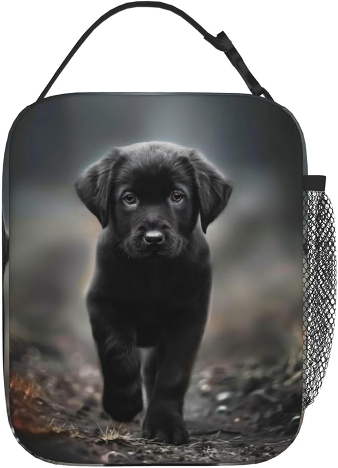 SARA NELL Dog Insulated Lunch Bag Black Labrador Dog Puppy Lunch Box for Women Men Teens Kids, Reusable Lunch Tote Bag, Leakproof Thermal Insulated Lunch Bags for Work, Picnic, School or Travel