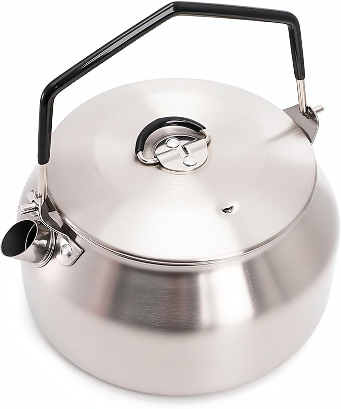 1L Camping Kettle, Portable Outdoor Campfire Kettle, 304 Stainless Steel Camp Tea Coffee Pot, Lightweight Fast Heating Open Fire Water Boiler for Hiking Backpacking Bushcraft Picnic Travel