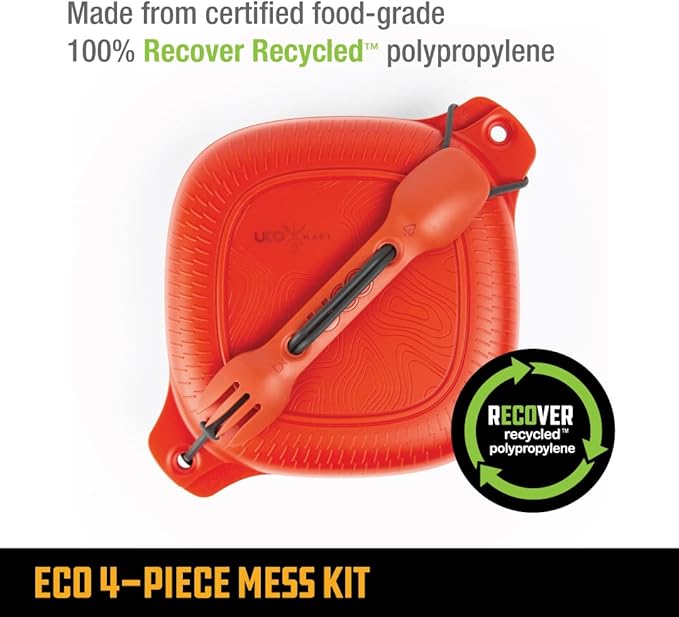 UCO Recycled ECO 5-Piece Camping Mess Kit with Bowl, Plate, Switch Spork Utensil Set