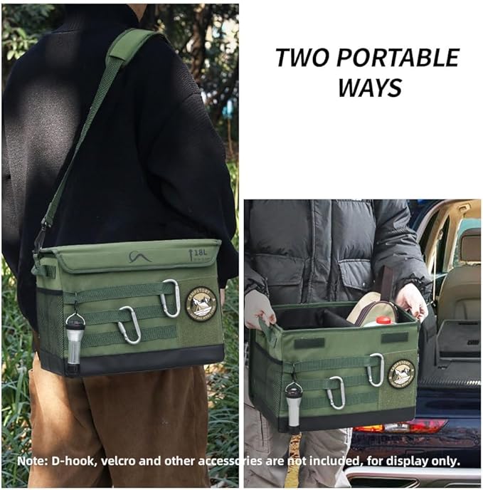 18L Camping Storage Bag, Multifunctional Waterproof Picnic Basket, Tent Stakes Organizer,With Adjustable Shoulder Strap for Hiking Cookware, Travel, Car