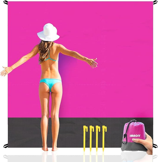 Beach Blanket Sandproof Waterproof, Beach Essentials Extra Large Beach Mat, 79" X 55" Oversized Durable Outdoor Picnic Mat Storage Bag for 1-4 Adults, Beach Accessories for Travel, Camping, Hiking