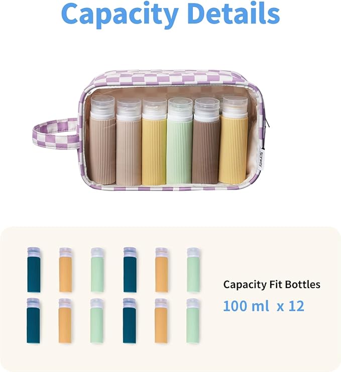 Narwey Checkered Clear Makeup Bag Cosmetic Bag with Zipper for Travel, Clear Toiletry Bags for Traveling Toiletries Women Men, Make Up Pouch with Handle, Skincare Bag (Purple Checkerboard)