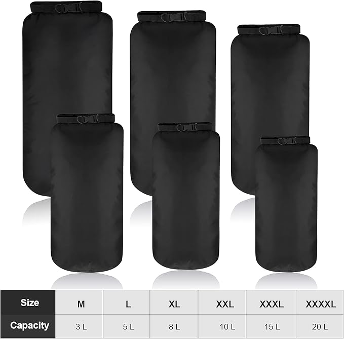 Shappy 6 Pcs Waterproof Dry Bag Set 6 Size Lightweight Sack and Long Adjustable Shoulder Strap 20/15/10/8/5/3l Outdoor Keep Gear Stuff Sack for Backpacking Boating Hiking Camping