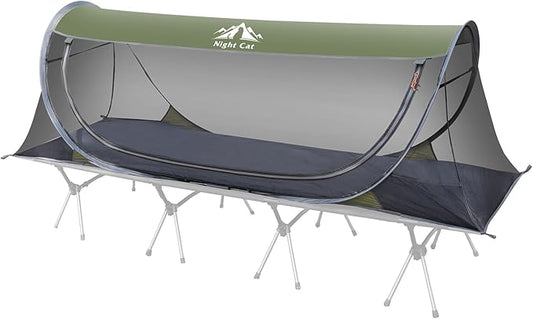 Night Cat Pop-up Mosquito Tent: 1 Person Camping Tent with Bug Screen Net Easy Set-up Tent Fits with Camping Cot (Excluded)