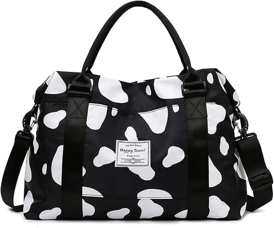 Travel Duffle Bag Weekender Overnight Bag Gym Tote with Dry and Wet Separated Pocket for Women Girls Shoulder Workout Duffel Bag Water Resistant (cow print)