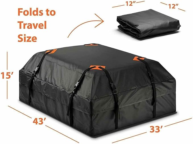 ZONETECH Durable Roof Top Waterproof Cargo Bag -Classic Black 15 Cubic Feet Premium Quality Universal Waterproof Fold-able Leak Proof Traveling Roof Top Car Bag