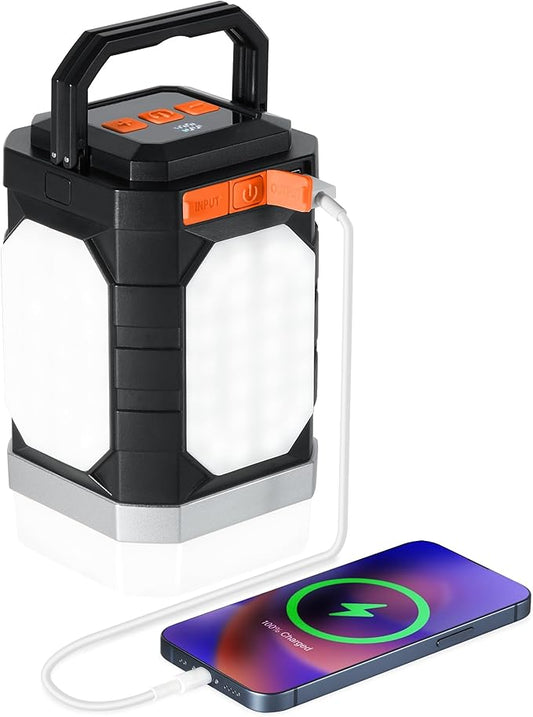 Sinvitron 30000mAh LED Camping Lantern with QC3.0 Fast Charging, 1000LM Emergency Lights for Power Outages, 350H Runtime, IPX5 Waterproof Rechargeable Lamp for Tent, Outdoor (Black/Orange)