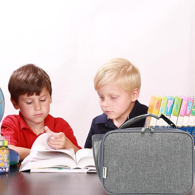 Insulated Lunch Box for School, Thermal Reusable Durable Freezable Lunch Bags for Kids Boys Girls Men Women - Small Soft Cooler Portable Lunch Tote Kit for Work Picnic Travel,Grey