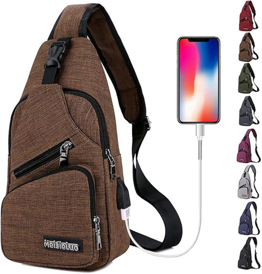 Peicees Travel Gym Bike Sling Bag Shoulder Backpack Daypack w/USB Charging Port