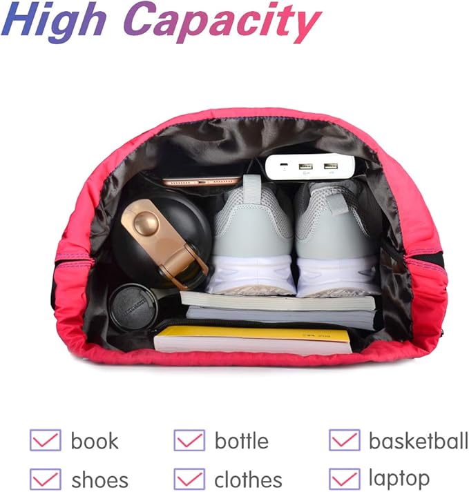 Gym Drawstring Backpack Water Resistant String Bag Nylon Cinch Sport Bag Sackpack