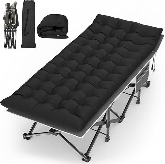 Suteck Camping Cot, 32In XXL Folding Camping Cot Heavy Duty Sleeping Bed for Adults 1200D Double Layer Oxford Cots for Camping W/Pilllow Mattress Carry Bag for Home Office Nap Beach Travel, 500LBS