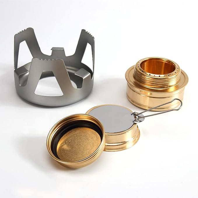 Alcohol Burner Portable Copper Stove Camping Stove Brass Oven Aluminum Alloy Mini Ultralight with Sealed Cap Extinguish Lid for Picnic BBQ - Grey