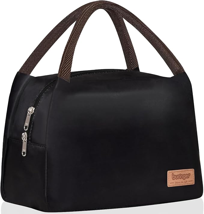 Buringer Insulated Lunch Bag Lunch Box for Women Men Adult Lunch Tote for Work Picnic Travel (Black)