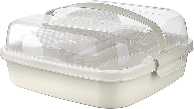 Tribello Camping Picnic Dishes Set with Case, 32 Plastic Reusable Cutlery - BPA Free, Microwave / Dishwasher Safe