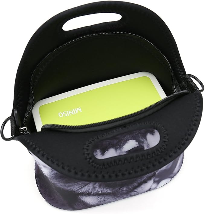 Insulated Neoprene Lunch Bag Removable Shoulder Strap Reusable Thermal Thick Lunch Tote Bags For Women,Teens,Girls,Kids,Baby,Adults-Lunch Boxes For Outdoors,Work,Office,School (Snow Wolf)