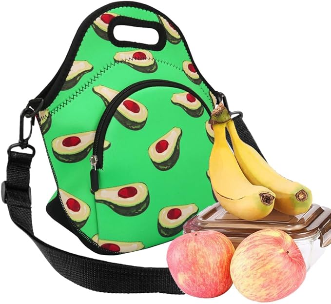 Violet Mist Neoprene Lunch Bag Insulated Lunch Bag Tote Cute Large Thermal Lunchbags with Extra Pocket Detachable Adjustable Shoulder Strap Lunchbox Food Handbags Gift for Women Men Adult, Avocado