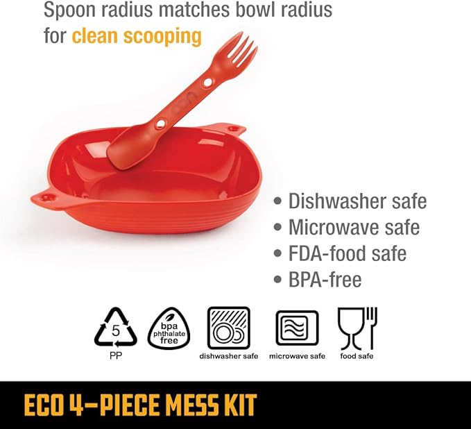 UCO Recycled ECO 5-Piece Camping Mess Kit with Bowl, Plate, Switch Spork Utensil Set