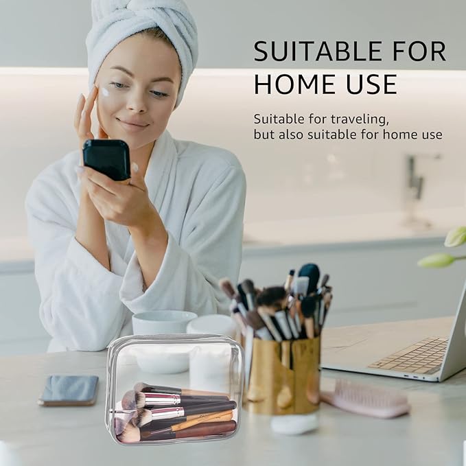 4Pcs Crystal Clear PVC Travel Toiletry Bag Kit for Women Men, Waterproof Vinyl Packing Organizer Storage Bags with Zipper Handle Straps, Cosmetic Pouch Carry on Airport Airline Compliant Bag Handbag