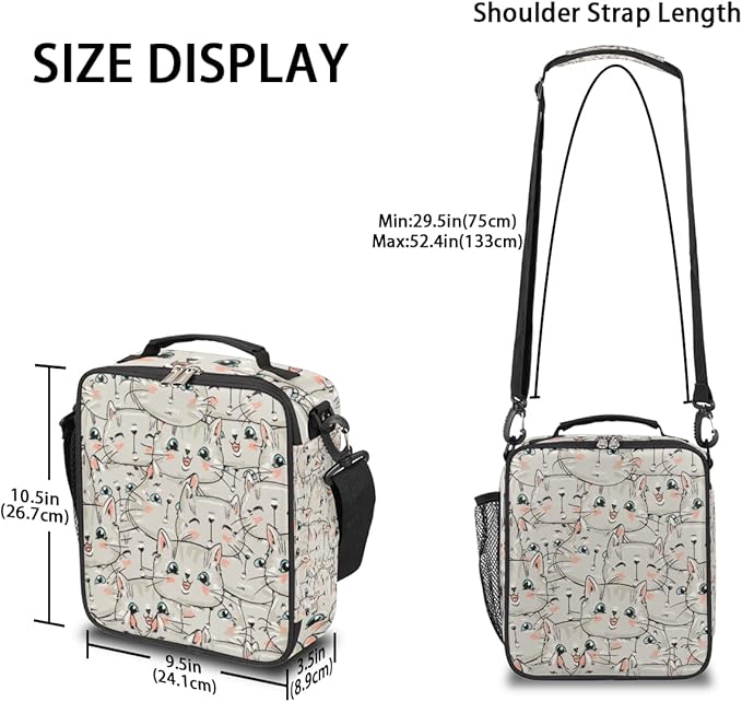 cfpolar Insulated Lunch Bags Animal Kitten Cats Lunch Box for Men Boys Girls Reusable Mini Cooler Lunch Tote Lunchbox Thermal Meal Tote Kit with Shoulder Strap for Work School Picnic