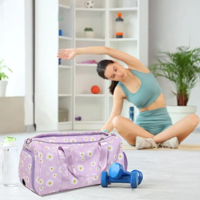 Dance Bag for Girls Gym Bag Sports Duffle Bag with Shoes Compartment Wet Pocket Weekender Overnight Bag for Girls Women Teens Corduroy Daisy Travel Duffle Bag