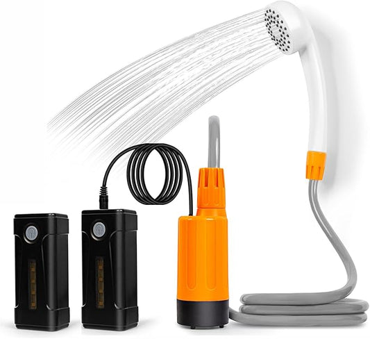 Portable Outdoor Shower with LED Lighting, Battery-Driven Pump for Beaches, Camping, Gardens & Hiking