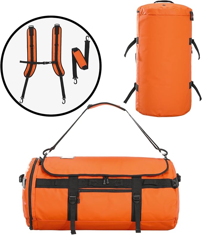 MIER Large Duffle Backpack Sports Gym Bag with Shoe Compartment, Heavy Duty and Water Resistant, Orange, 45L