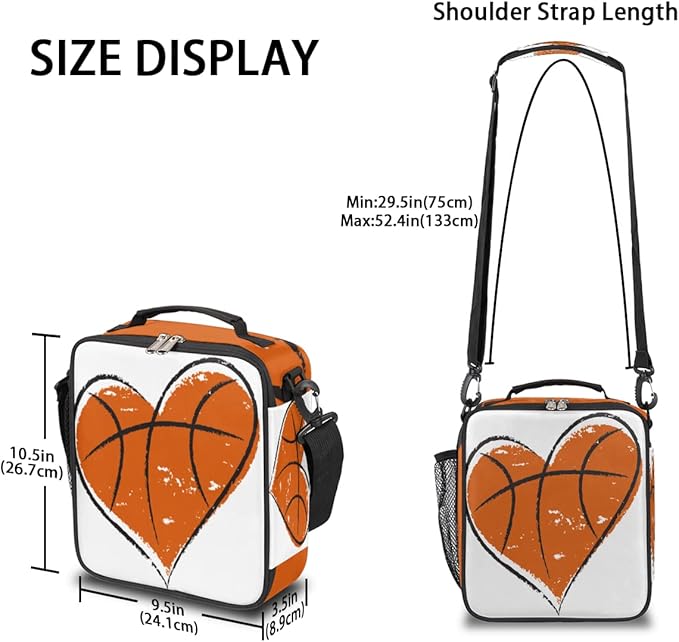 cfpolar Basketball Lunch Box for Boys Girls, Basketball Printed Insulated Lunch Bags for Kids Reusable Mini Cooler Lunch Tote Lunchbox Thermal Meal Tote Kit with Shoulder Strap for Work School Picnic