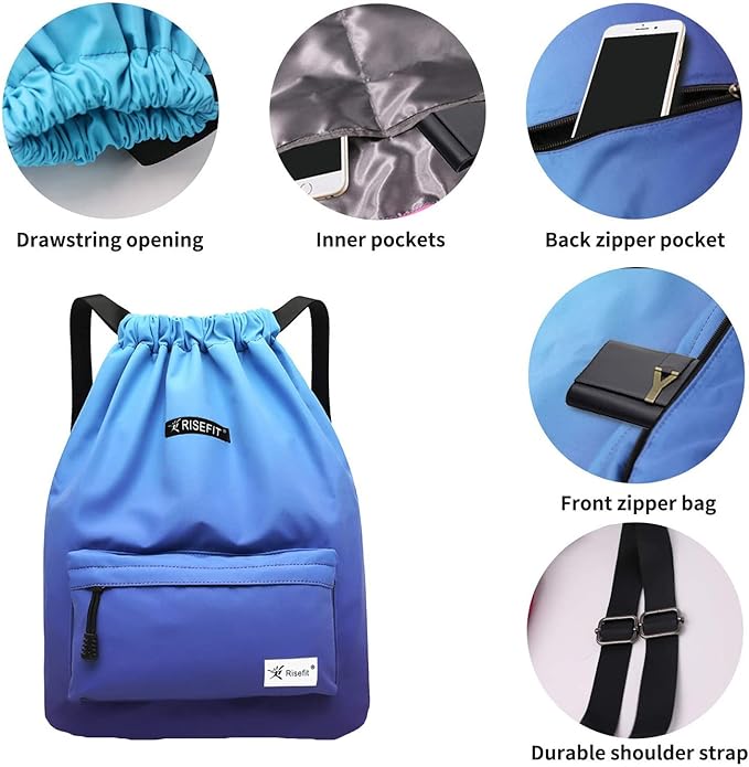 Waterproof Drawstring Bag, Gym Bag Sackpack Sports Beach Backpack for Men Women
