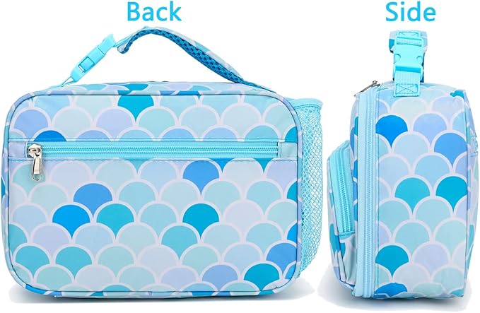 FlowFly Kids Lunch box with buckle Insulated Cooler Back to School Thermal Meal Tote Kit for Girls, Boys (Mermaid)