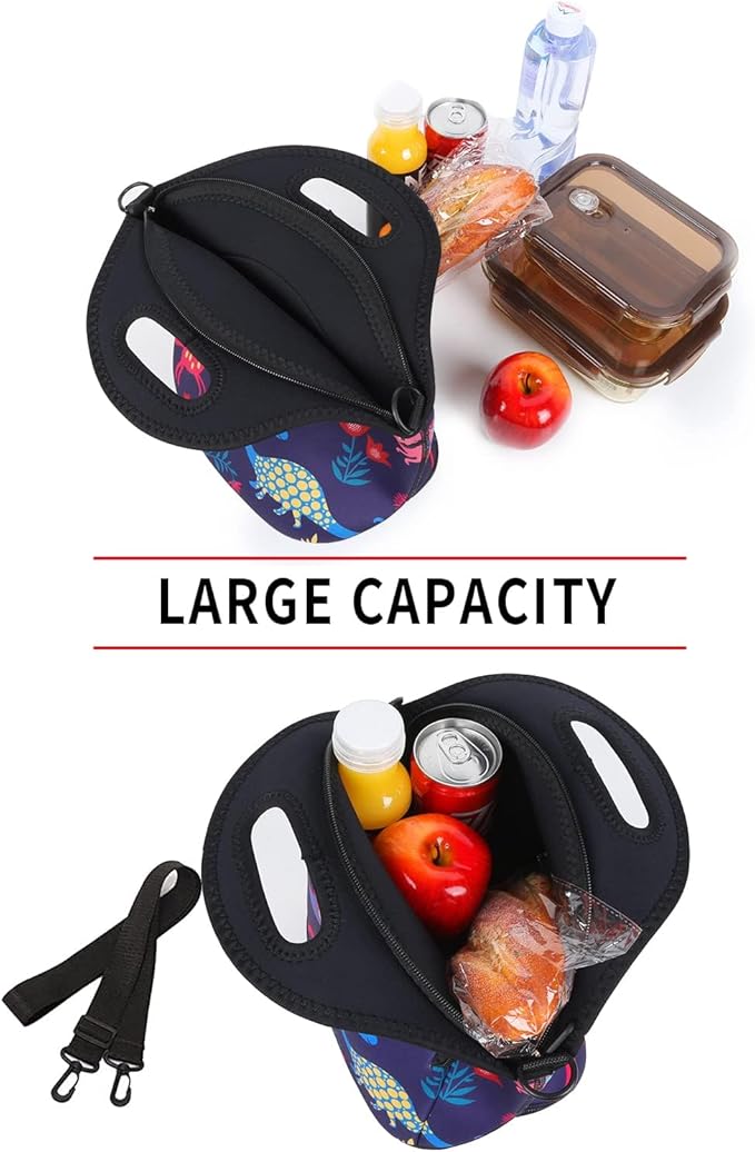 Violet Mist Neoprene Lunch Bag Reusable Insulated Lunch Box with Adjustable Shoulder Strap&Pocket for Women,Men,Adults,Cute Cartoon Dinosaur Snack Bags Blue Anime Work Picnic Travel Tote Food Handbags