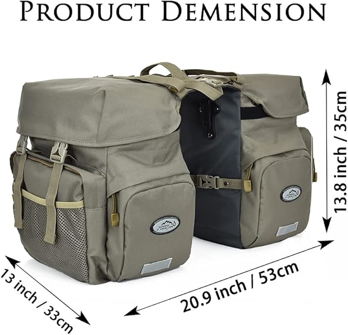 Dreamoon 50L Bike Panniers, Waterproof Bicycle Commuting Bag Saddle Bags with Rain Cover, Bike Rear Seat Bag Carrier with Reflective Trim, Cycling Organizer for Width Less Than 7 inches Rack (Gray)