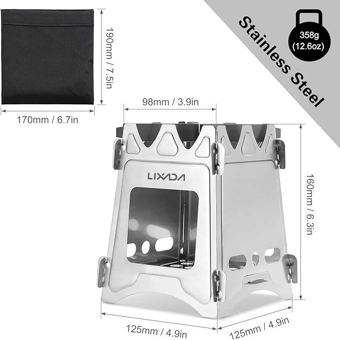 Lixada Camping Stove Wood Burning Stoves Portable Backpacking Stove Stainless Steel Alcohol Stove for Outdoor Camping Hiking Backpacking Picnic BBQ