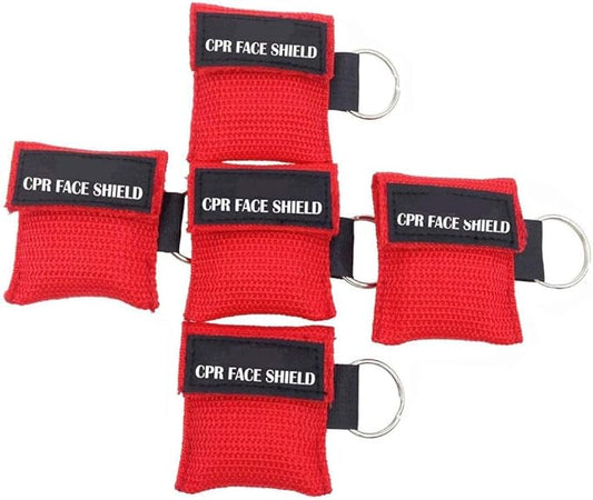 Pack of 5pcs CPR Face Shield Mask Keychain Ring First Aid Kit CPR Face Shields for First Aid or CPR Training (Red-5)