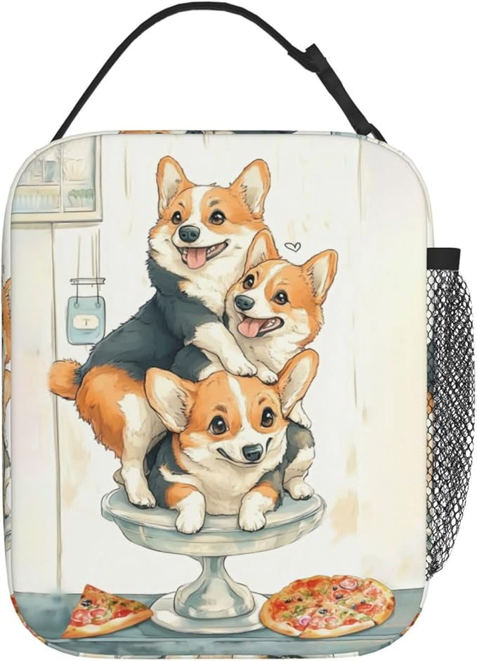 Dog Pizza Lunch Bag Insulated Reusable Lunch Box Thermal Cooler Tote For Men Women Work Travel Picnic Hiking