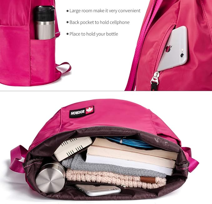 ZOORON Waterproof Drawstring Gym Backpack Bag for Men & Women, Sport Gym Sack Mini Travel Daypack