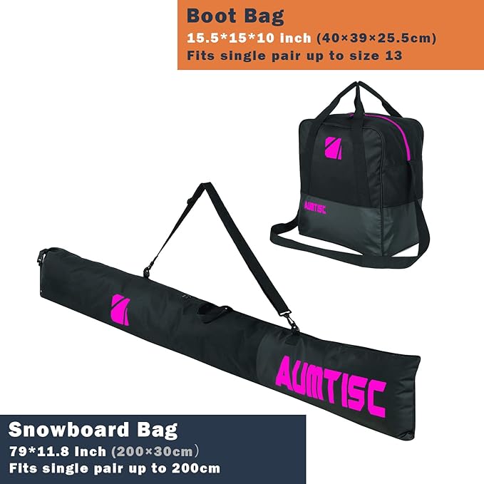 AUMTISC Ski Bag and Boot Bag Combo, Padded Ski Bags for Air Travel Flying, Adjustable Length for Skis Up to 200 cm and Boots Up to Size 13