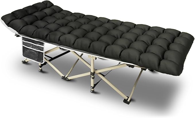 YELLOW JACKET Camping Cot with Mattress for Adults, Folding Sleeping Cot 600lbs Max Load, Portable Camping Cot with Carry Bag, 28" Wide Cot for Camping, Home,Office,Travel (Black)