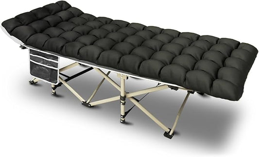 YELLOW JACKET Camping Cot with Mattress for Adults, Folding Sleeping Cot 600lbs Max Load, Portable Camping Cot with Carry Bag, 28" Wide Cot for Camping, Home,Office,Travel (Black)