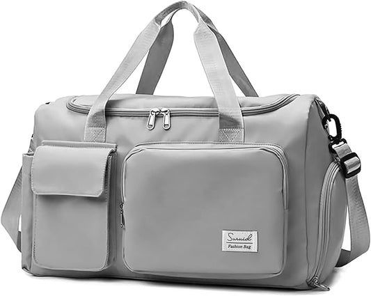 Sports Gym Duffel Bag with Shoes Compartment and Dry Wet Separated Pocket for Men and Women - Overnight Weekender Training Handbag Yoga Bag - Gray