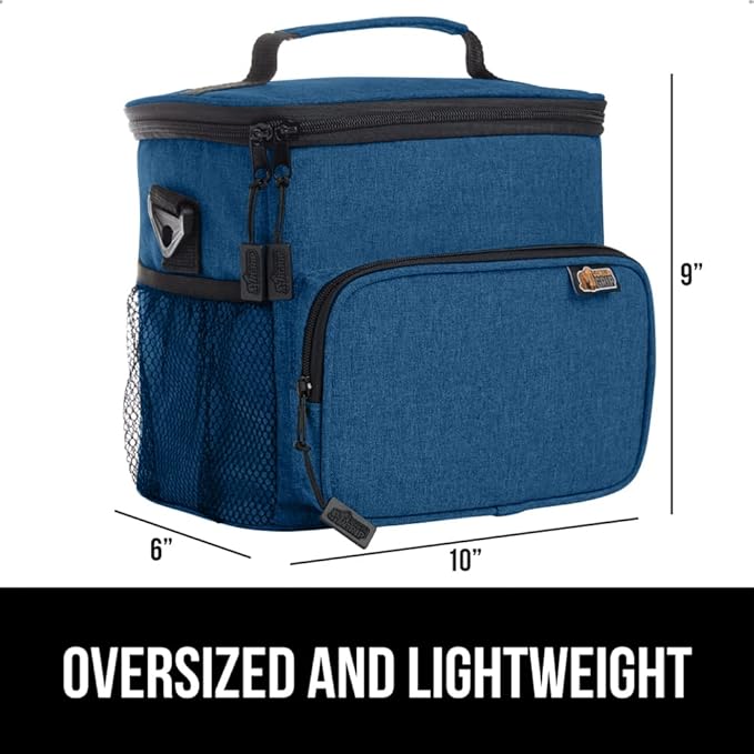 GORILLA GRIP Reusable Insulated Lunch Box Bag, Large Capacity, Leakproof Soft Cooler Bags, Mesh Pockets and Adjustable Strap, Food Tote for Work Camping School, Keep Drinks Cold, 8L, 10x9, Navy Blue