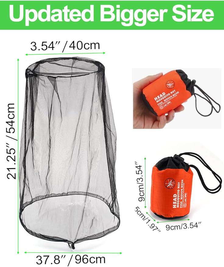 wohohoho Mosquito Head Net Mesh with Drawstring, Bug Face Netting for Hats, Mesh Face Shield for Men & Women Screen Net for Any Outdoor Lover Midges, Bugs & Gnats (4 Packs, Black Colors, Updated Size)