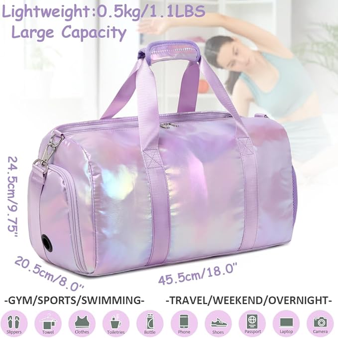 Dance Bag for Girls Gym Bag Sports Duffle Bag with Shoes Compartment Wet Pocket Weekender Overnight Bag for Girls Women Teens Travel Duffle Bag Water Resistant