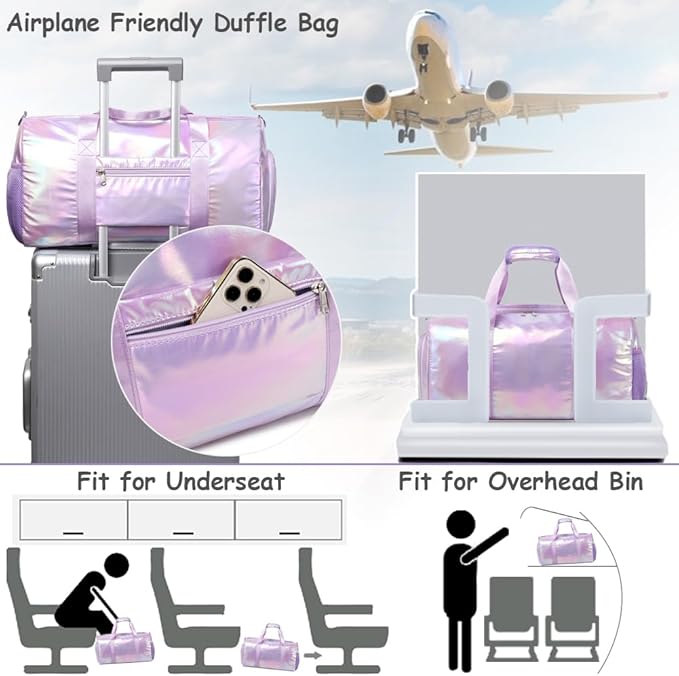 Dance Bag for Girls Gym Bag Sports Duffle Bag with Shoes Compartment Wet Pocket Weekender Overnight Bag for Girls Women Teens Travel Duffle Bag Water Resistant