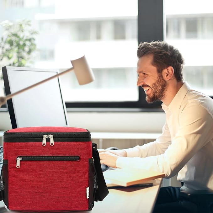 Insulated Lunch Bag for Adult/Women/Men, Reusable Large Lunch Box Cooler Soft Leakproof Tote, Thermal Meal Prep Lunch Pail with Adjustable Shoulder Strap for Picnic/School/Travel/Office,Red