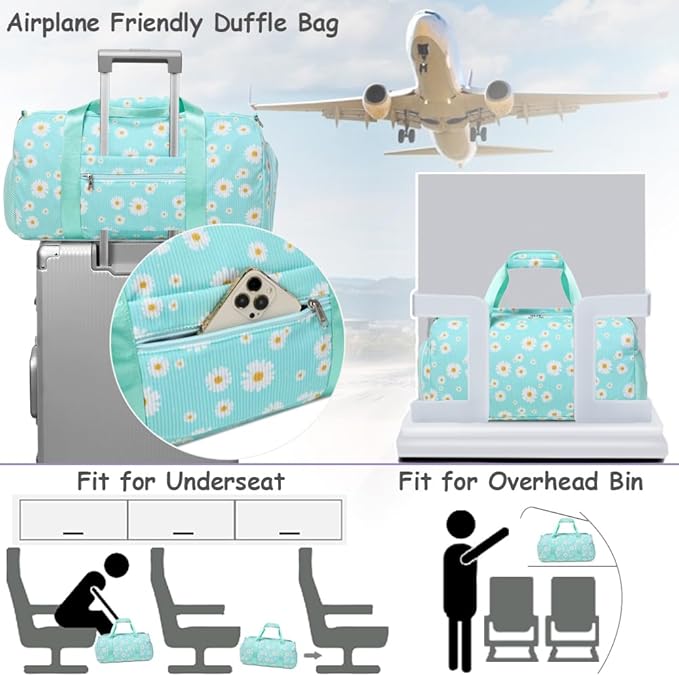 Dance Bag for Girls Gym Bag Sports Duffle Bag with Shoes Compartment Wet Pocket Weekender Overnight Bag for Girls Women Teens Corduroy Daisy Travel Duffle Bag