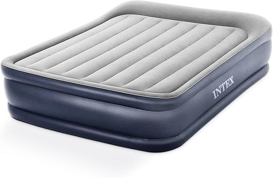Intex 64135ED Dura-Beam Plus Deluxe Pillow Rest Air Mattress: Fiber-Tech – Queen Size – Built-in Electric Pump – 16.5in Bed Height – 600lb Weight Capacity