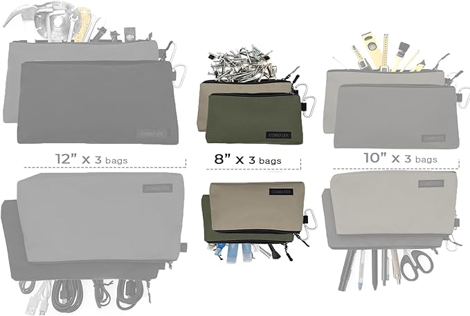 COREFLEX Premium Tool Pouch Zipper Bag, Small Tool Bag, Multipurpose Storage pouch, Heavy duty Flat Bottom Tool bag with YKK Zipper (3 pack Small 8inch)