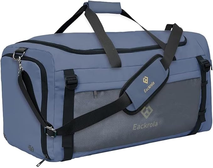 Eackrola Extra Large Sports Gym Bag, Travel Duffel bag with Wet Pocket & Shoes Compartment for men women, 85L, Lightweight （Haze Blue）