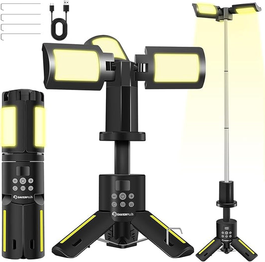 Telescopic Camping Lights with Stand, 5000LM Rechargeable LED Flashlight, 9 Color Modes, Collapsible Tent Lantern with Reflective Strips, Magnetic Base for Power Outages, Camping & Emergency